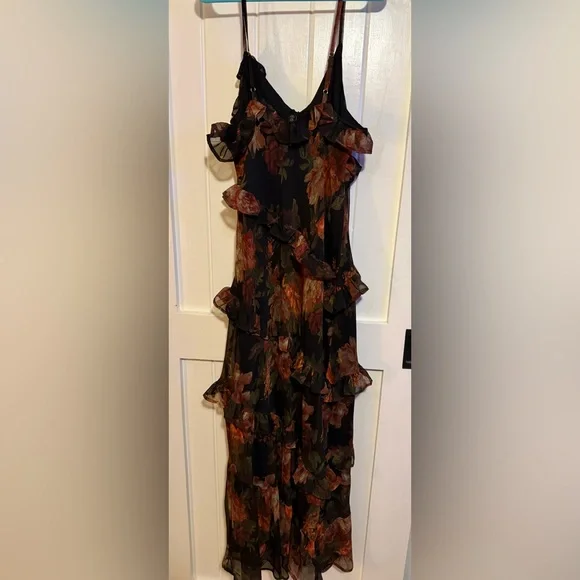 Nasty Gal Black Floral Ruffle Midi Dress - Picture 5 of 5